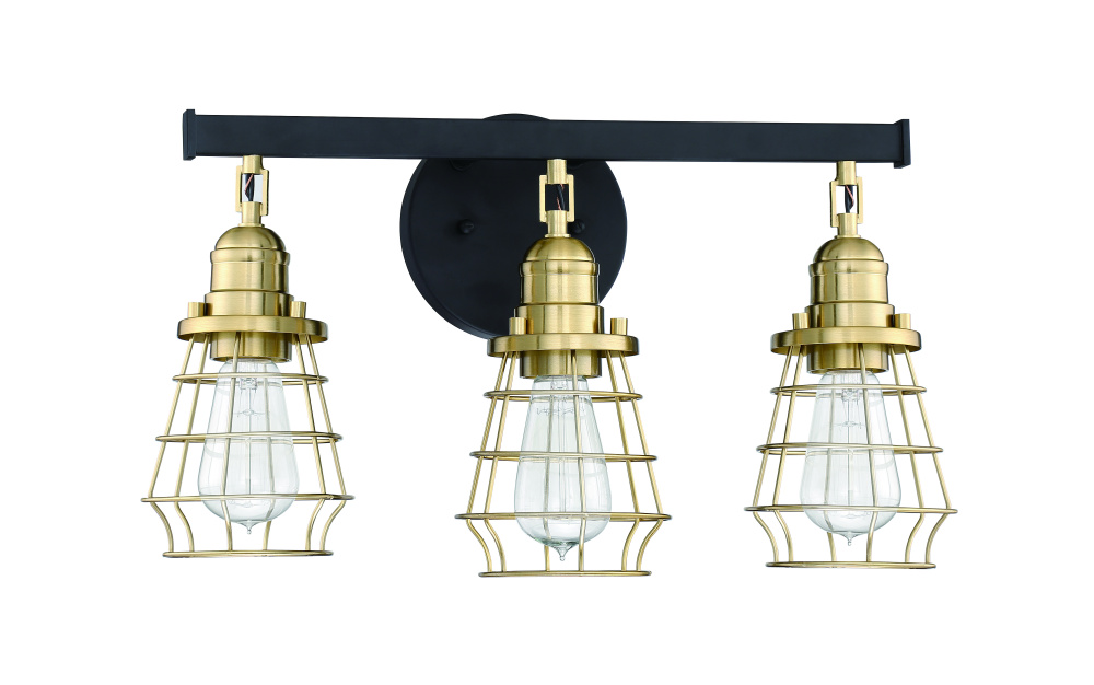 Thatcher 3 Light Vanity in Flat Black/Satin Brass