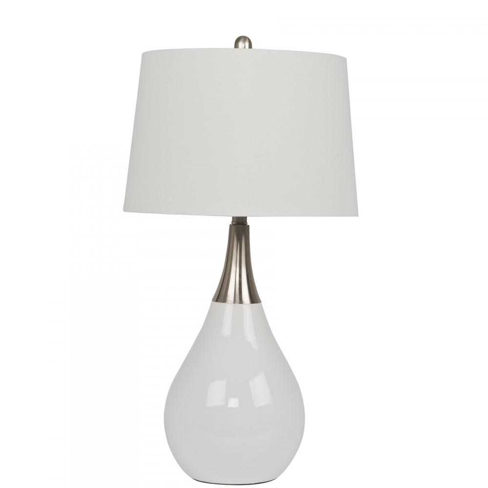 BL23WW, White/Brushed Nickel Base with White Fabric Hardback Shade