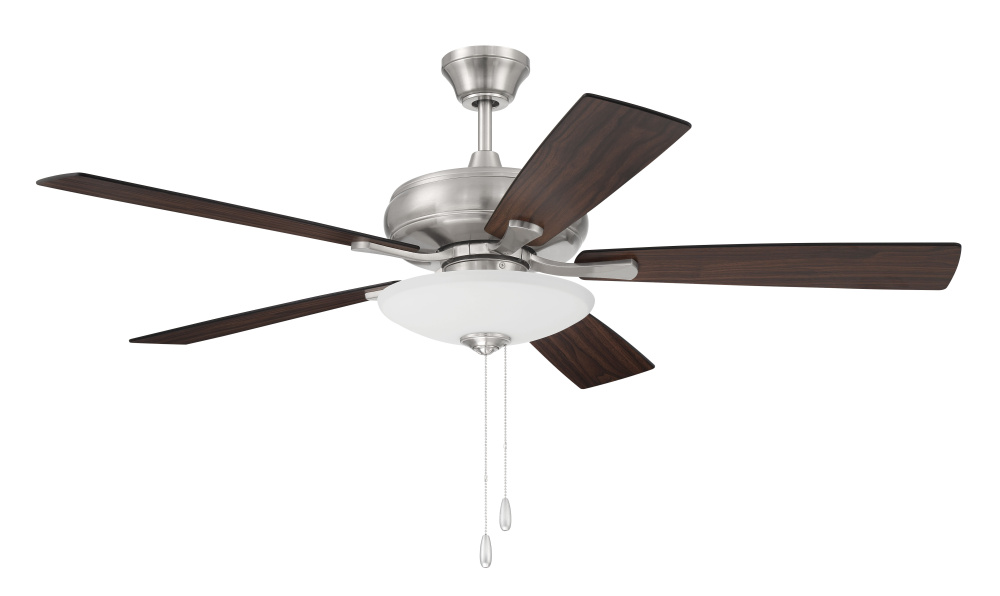 Eos 52" 5-Blade 3 Light Bowl Ceiling Fan in Brushed Polished Nickel w/ Driftwood/Walnut Blades