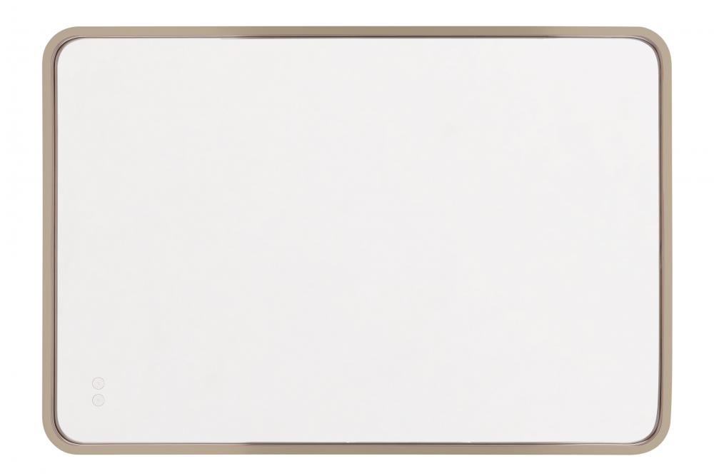 Monica 24"x 36" Framed Rounded Rectangular LED Mirror in Satin Brass