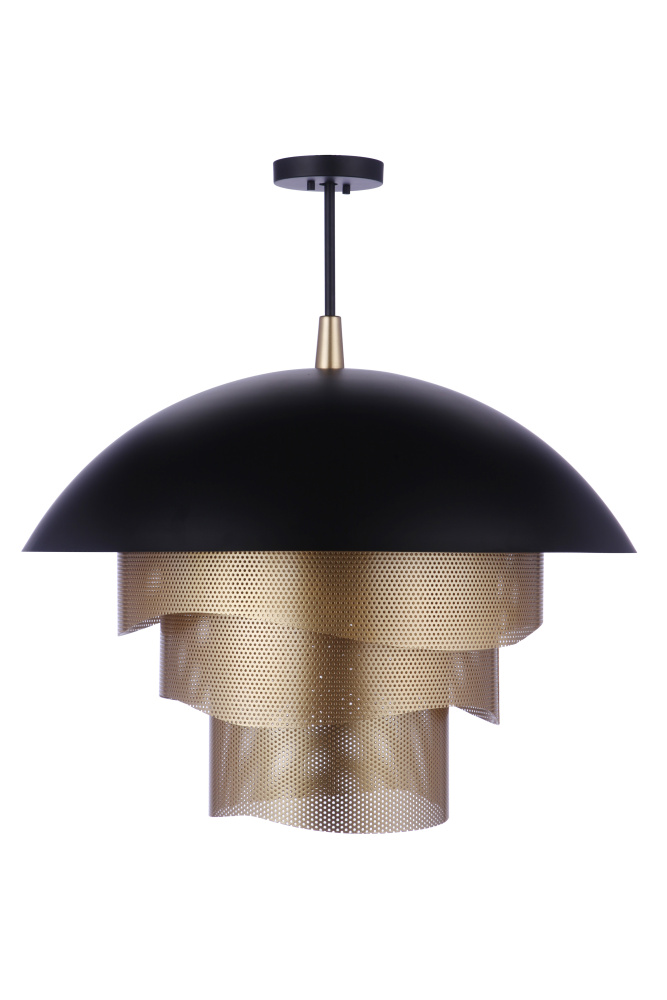 31.25 Dia Sculptural Statement Dome Pendant w/ Perforated Metal Shades in Flat Black/Matte Gold