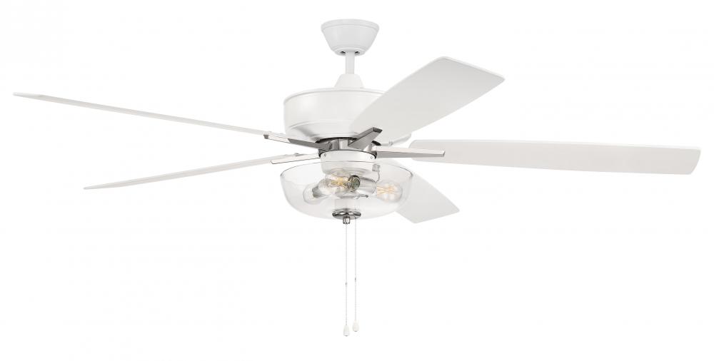 Super Pro 101 60" 5-Blade Ceiling Fan in White/Polished Nickel w/ White/Washed Oak Blades