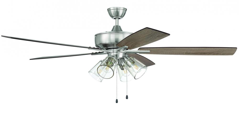 Super Pro 104 60" 5-Blade Ceiling Fan in Brushed Polished Nickel w/ Driftwood/Grey Walnut Blades