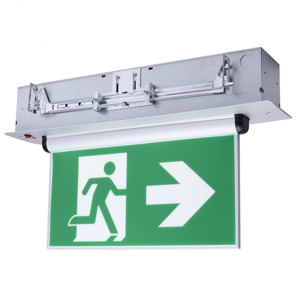 Running Man Green Edge Lit Exit Sign; 120-347V; 2HR backup; Single/Dual Face; Universal Surface or