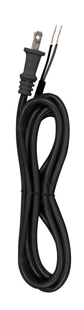8 Foot Rayon Cord Set; Black Finish; 18/2 SPT-2 105C With Molded Polarized Plug; 200 Carton; Tinned