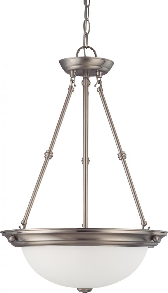 3 Light - 15" Pendant with Frosted White Glass - Brushed Nickel Finish