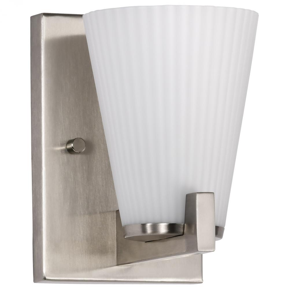 Royale; 1 Light Vanity; Burnished Brass Finish; Ribbed White Glass