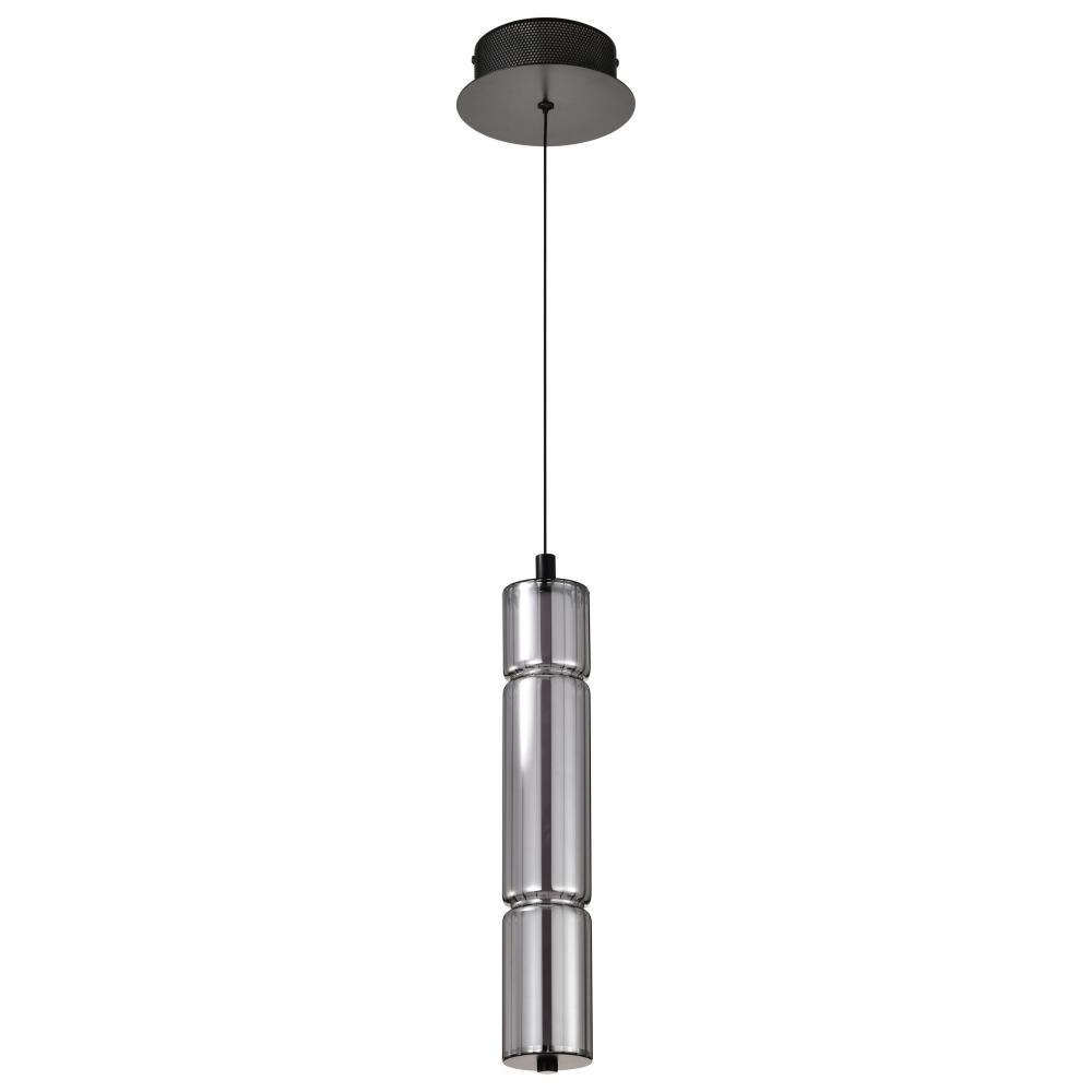 Evander; LED 16 Inch Mini Pendant; Matte Black Finish; Smoked Glass