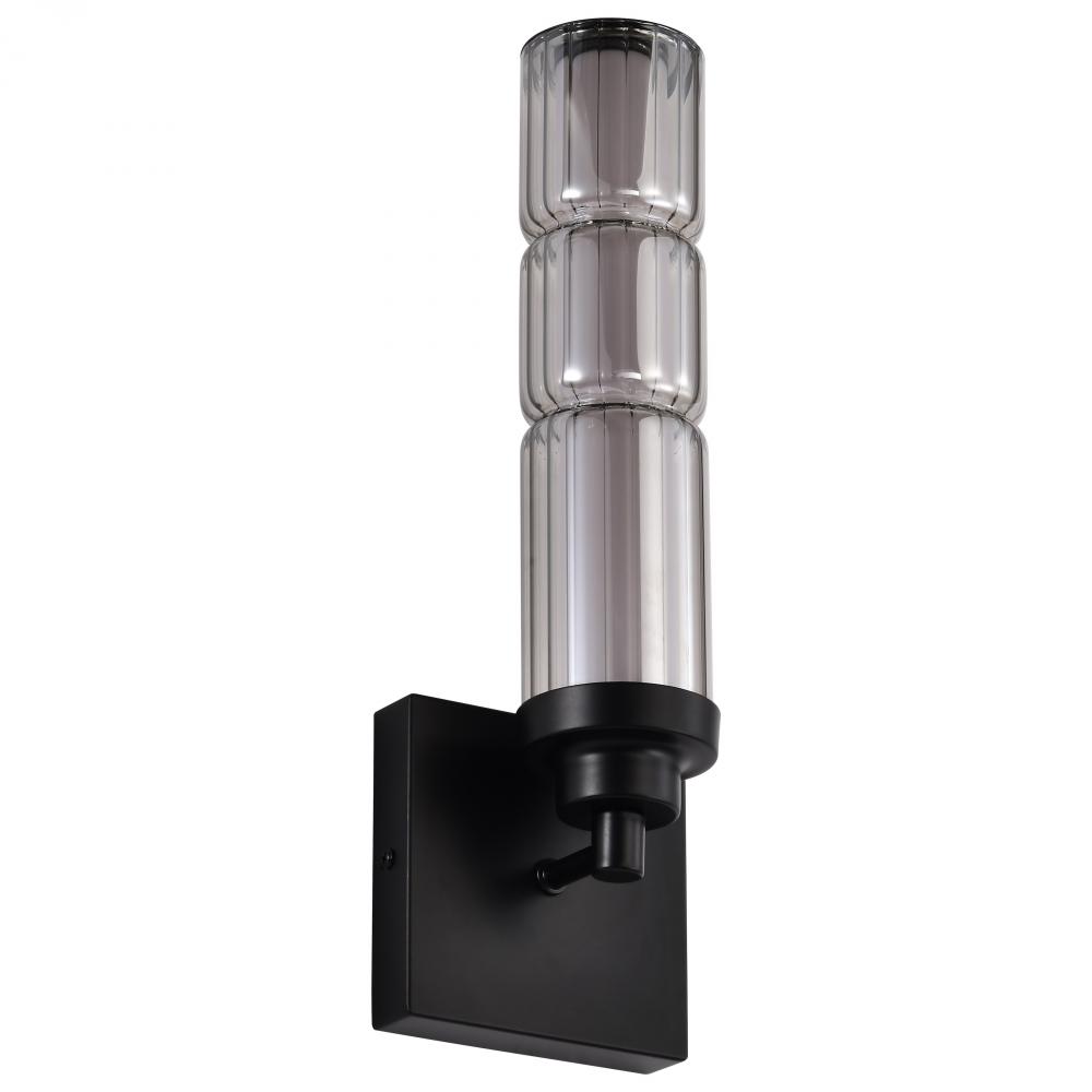 Evander; LED Wall Sconce; Matte Black Finish; Smoked Glass