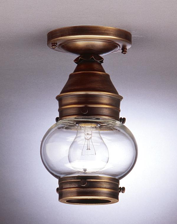 Onion Flush No Cage Dark Antique Brass Medium Base Socket Optic Glass