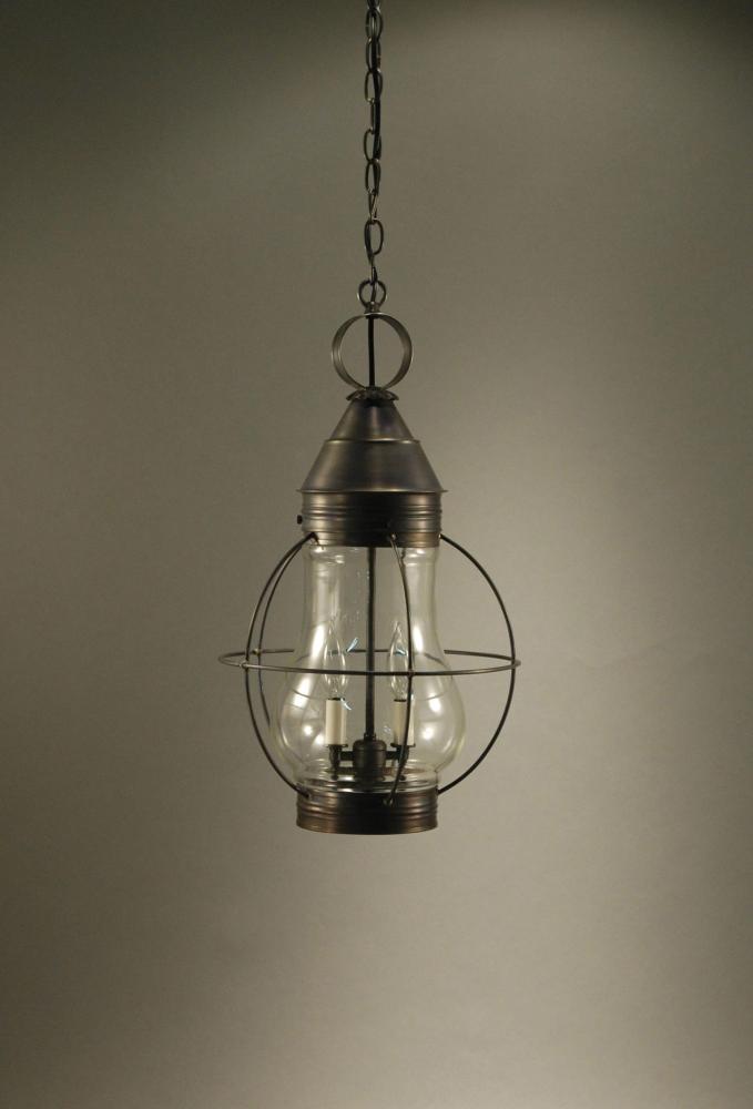 Caged Pear Hanging Verdi Gris Medium Base Socket Clear Glass