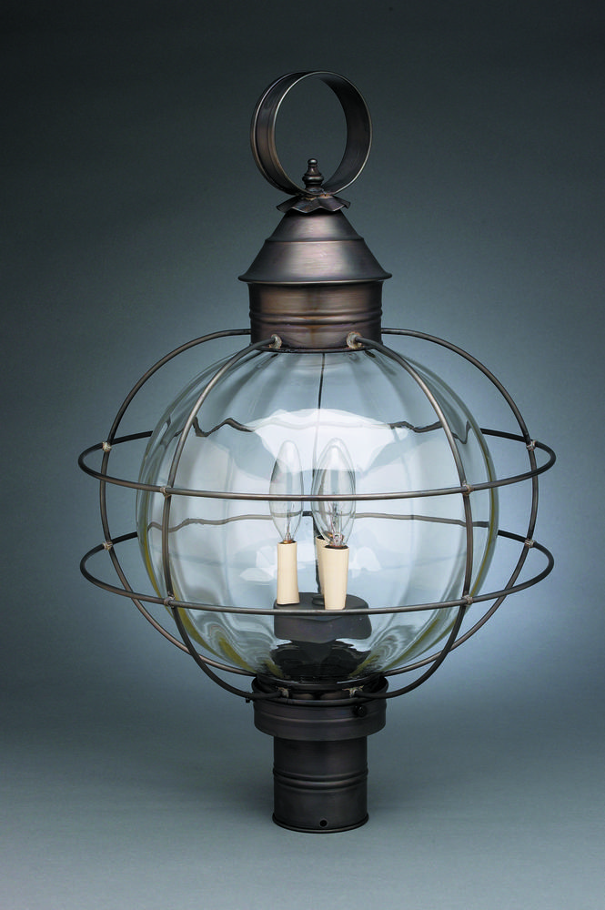 Caged Round Post Verdi Gris 3 Candelabra Sockets Optic Glass