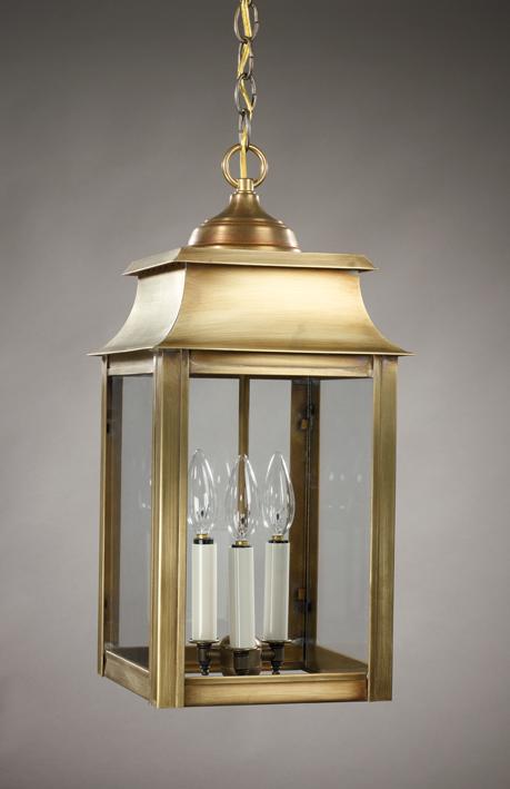 Pagoda Hanging Verdi Gris 3 Candelabra Sockets Clear Glass