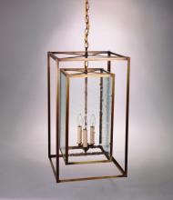 Northeast Lantern SS1424-DAB-LT3-SMG - Square Hanging Inside Square Dark Antique Brass 3 Candelabra Sockets Seedy Marine Glass